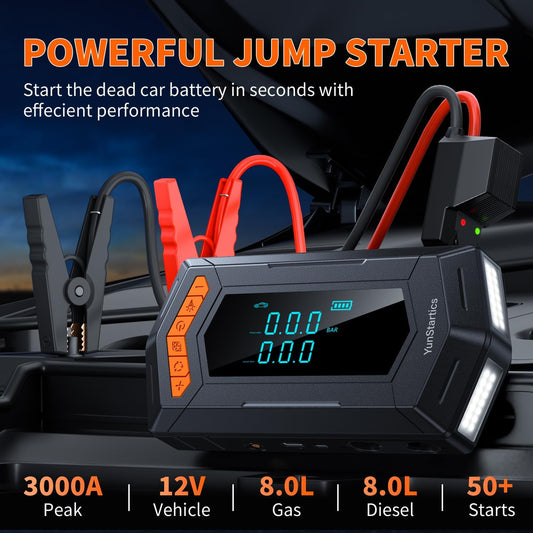 4000A Battery Jumper Starter Portable, Jump Starter with Air Compressor Car Battery Jump Starter with 150PSL Cordless Auto-Shutoff Tire Inflator, 12V Portable Jump Starter for Car