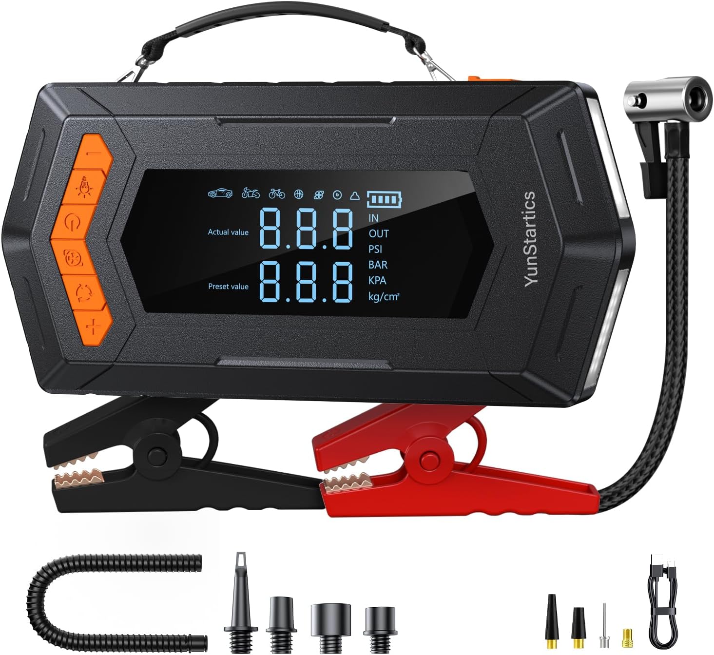 4000A Battery Jumper Starter Portable, Jump Starter with Air Compressor Car Battery Jump Starter with 150PSL Cordless Auto-Shutoff Tire Inflator, 12V Portable Jump Starter for Car